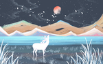 唯美插画鹿玄关屏风背景底纹装饰