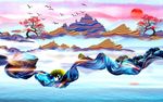山水水彩水墨画