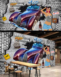 3d美女涂鸦汽车背景墙
