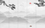水墨山水迎客松
