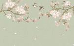 中式工笔画玄关屏风电视背景底纹