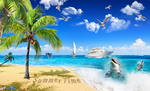 风景大海蓝天白云玄关屏风电视背