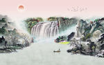 瀑布水墨山水