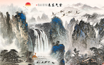 紫气东来中式玄关屏风电视背景底