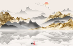 新中式创意金箔抽象玄关屏风电视