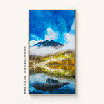 蓝色天空高山湖泊倒影装饰画油画