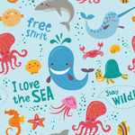 卡通可爱海洋生物印花