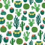 手绘绿色仙人掌植物印花