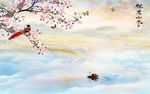 大理石梅花彩雕山水背景墙
