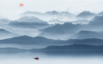 蓝色抽象意境水墨山水画