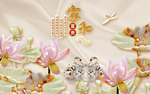 家和富贵莲花天鹅玉雕背景墙