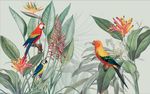 北欧3D油画手绘花鸟鹦鹉背景墙