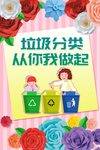 美丽花朵垃圾分类海报