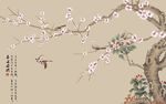 喜上梅梢中式手绘梅花背景墙