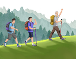 手绘登山探险