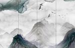 新中式简约抽象水墨山水背景墙