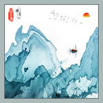 蓝色禅意装饰墙画 TIF分层
