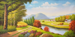 纯手绘乡村田园风景油画艺术背景