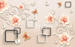 玉雕琉璃花珍珠蝴蝶方框立体壁画