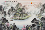 新中式水墨山水背景墙