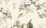 中式花开富贵喜鹊客厅电视背景墙