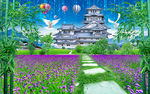 城堡后花园风景画客厅电视背景墙