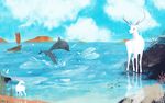 手绘北欧唯美鲸鱼麋鹿壁画背景墙