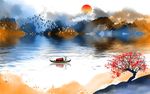 新中式抽象山水画电视背景墙