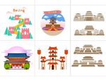 矢量传统古建筑