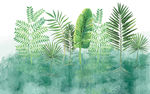 3d手绘北欧油画植物绿叶壁纸