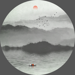 圆形水墨山水