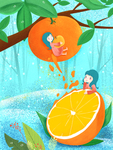 手绘水果柳橙