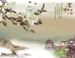 新中式山水玉兰背景墙