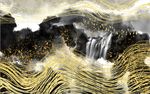 新中式水墨山水金色背景墙