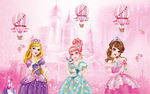 粉色小公主城堡儿童房背景墙