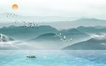 中式云雾山水意境电视背景墙