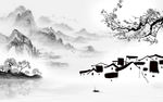 水乡山水背景墙画 TIF分层