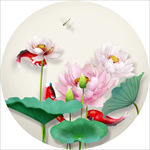 新中式3D立体荷花九鱼图装饰画