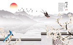 手绘花鸟背景墙