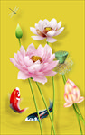 荷花鲤鱼3D立体花鸟装饰画