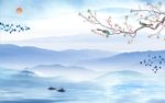 新中式山水花鸟意境电视背景墙