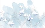 淡蓝色树枝水彩兰花宜家简约背景