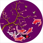 圆形创意年年有余花鸟装饰画挂号