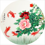 富贵有余牡丹花鸟九鱼图装饰画