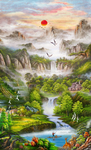 油画风景玄关流水生财油画玄关