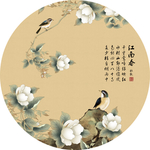 手绘工笔花鸟圆形装饰画