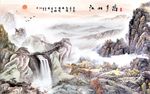 中式意境高山流水背景墙