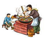 炒菜 烧锅 传统插画