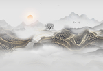 新中式抽象山水线条背景墙