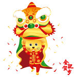 矢量金鼠贺岁舞狮鼠年插画
